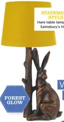  ??  ?? Hare table lamp, £30, sainsbury’s Home STATEMENT STYLE