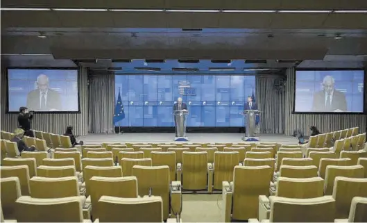  ?? JOHANNA GERON / POOL / EFE ?? Josep Borrell, durante la conferenci­a de prensa de ayer, en Bruselas, tras una reunión de ministros de Asuntos Exteriores de la UE.