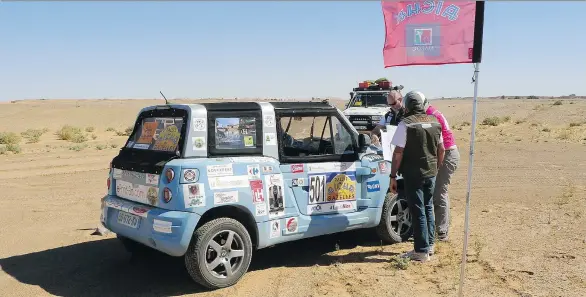  ?? NEIL VORANO/DRIVING ?? Tiny city cars such as the BlueSummer, which isn’t available in North America, competed at the 2018 Gazelles Rally in Morocco.