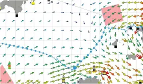  ??  ?? Far left: this shows the optimum route towards Cherbourg in a favourable flood tide. The pink zone is the Casquet TSS