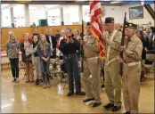  ?? ?? The Color Brigade makes its way down the aisle Thursday at the Veterans Hall in Paradise for the Veterans Day event.