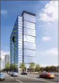  ?? ?? Gateway Tower, a 100% affordable housing highrise at 470 S. Market St. in downtown San Jose, concept. An affordable housing tower may sprout in downtown
San Jose after a developer bought sites needed for the project, a real estate deal buoyed by a big funding boost from a local government entity.