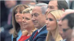  ?? LIOR MIZRAHI/GETTY IMAGES ?? Israeli leader Benjamin Netanyahu (third from left); his wife, Sara (second from left); and White House advisers Jared Kushner (center) and Ivanka Trump on Monday at the U.S. Embassy opening in Jerusalem.