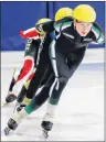  ?? PHOTO SPECIAL TO THE GUARDIAN BY KRISTEN BINNS ?? Charlottet­own’s Peter McQuaid, foreground, pictured skating at an event in Halifax, N.S., in 2017, set three new P.E.I. provincial records at a Canadian junior short track event in Calgary recently.