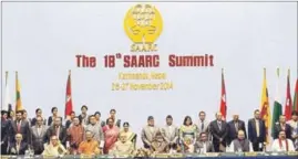  ?? PTI FILE ?? Prime Minister Narendra Modi and other SAARC leaders with their delegation­s during the 18th Saarc summit in Kathmandu, Nepal, in 2014.