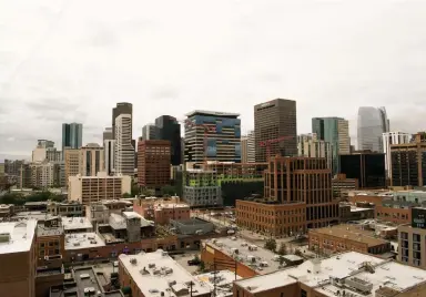  ??  ?? The downtown skyline as seen from the McGregor Square constructi­on site.