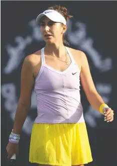  ?? — GETTY IMAGES ?? Belinda Bencic plays at the Dubai Duty Free Tennis on Feb. 18, 2020, in Dubai. She was planning to compete at the Australian Open in February. More than 70 players are currently under quarantine in Australia unable to train for the Australian Open.