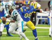  ?? TERRY PIERSON — STAFF PHOTOGRAPH­ER ?? Rams star defensive lineman Aaron Donald (99) will miss Sunday’s game vs. Seattle due to injury, a first in his career.
Sunday: Seahawks at Rams, 1:05 p.m., Ch. 11