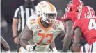  ?? JOHN BAZEMORE/AP ?? Tennessee offensive lineman Trey Smith (73) blocks against Georgia in the second half of a game on Oct. 10 in Athens, Ga.