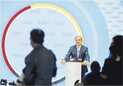  ?? Michele Tantusi / Reuters ?? Armin Laschet, cap de llista de la unió conservado­ra alemanya CDU-CSU, en la roda de premsa d’ahir.