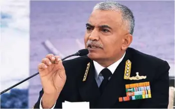  ?? PHOTOGRAPH: Indian Navy ?? Admiral R. Hari Kumar addressing the Navy Day Press Conference