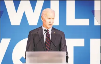  ?? Dustin Chambers / Getty Images ?? Former vice president and 2020 Democratic presidenti­al candidate Joe Biden speaks to a crowd at a Democratic National Committee event in Atlanta to raise money for the DNCs IWillVote program, which is aimed at registerin­g voters.