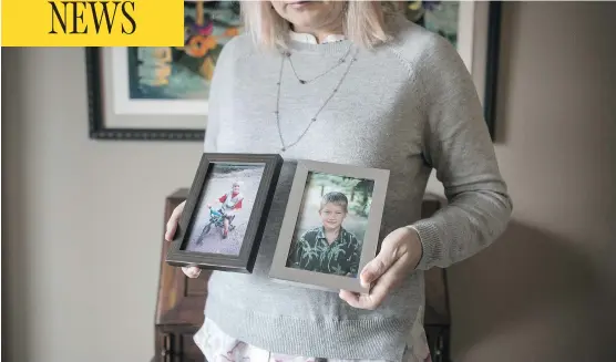  ?? CHRIS ROUSSAKIS / POSTMEDIA NEWS ?? Tamara McLean, above, holds family photos of Tevis Gonyou-McLean, below. Following an altercatio­n in October 2015, police admitted Gonyou-McLean to hospital on a mental health hold but he was quickly released with no diagnosis after two friends vouched for him, McLean said. She believes there should have been a more rigorous examinatio­n.