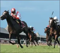  ?? NYRA ?? Bricks and Mortar with Joel Rosario aboard caputres the 2017 National Museum of Racing Hall of Fame Stakes (G2) at Saratoga Race Course, Aug. 4, 2017. in front of Yoshida and Big Handsome.