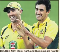  ??  ?? DOUBLE ACT: Starc, right, and Cummins are now fit