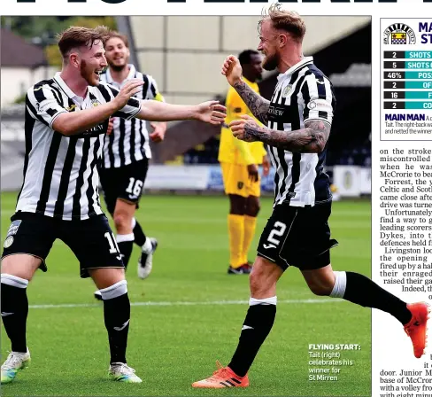  ??  ?? FLYING START: Tait (right) celebrates his winner for St Mirren