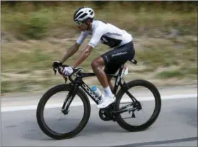  ?? CHRISTOPHE ENA — THE ASSOCIATED PRESS ?? In this Friday image, Colombia’s Egan Arley Bernal Gomez rides during the thirteenth stage of the Tour de France cycling race over 169.5 kilometers (105.3 miles) with start in Bourg d’Oisans and finish in Valence, France. Bernal, the youngest rider at the Tour de France, is showing all the signs of becoming cycling’s next big star.