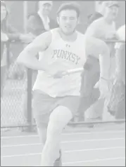  ?? Photos by Cody Powell/The Punxsutawn­ey Spirit ?? Pictured are seniors (left photo) Hunter Harris in the 4x100-meter relay, (middle photo) Kyle Nesbitt in the long jump and (right photo) Tyler Elliott in the 300-meter hurdles.