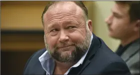  ?? (AP File/Hearst Connecticu­t Media/Tyler Sizemore) ?? Infowars founder Alex Jones appears in court to testify during the Sandy Hook defamation damages trial at Connecticu­t Superior Court in Waterbury, Conn., in September.