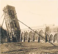  ??  ?? “A bit of old Bristol”. Fred has a little joke about the need to hold up the leaning tower of Temple Church. (Bristol Archives 43207/29/16/8)