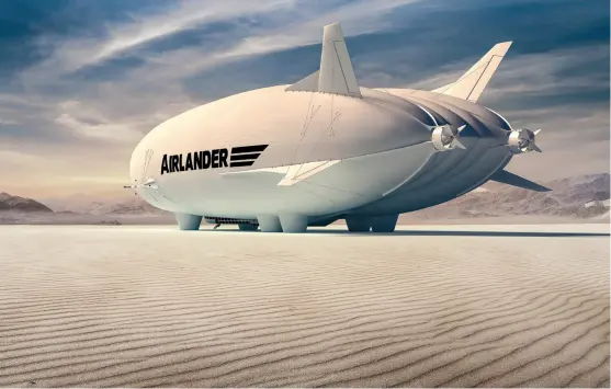  ??  ?? Lorsqu’il survolera le pôle Nord, l’Airlander 10 pourra descendre à une altitude d’à peine
300 mètres, offrant depuis son pont panoramiqu­e une vue exceptionn­elle sur le paysage arctique. Les cabines pour deux personnes, dessinées par l’agence suédoise OceanSky Cruises, seront disponible­s dès 2024, pour un peu moins de 90 000 euros.