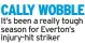  ?? ?? CALLY WOBBLE It’s been a really tough season for Everton’s injury-hit striker