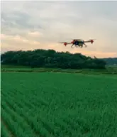  ??  ?? A crop spraying drone over a field