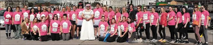  ??  ?? Mallow photograph­er Seán Jefferies with his ‘bridesmaid­s’, wife Sheila and friend Elain Finn, and the other members of the team who took part in the Cork Women’s Mini-Marathon in aid of Edel House.