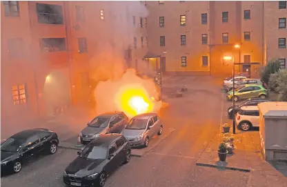  ??  ?? The scene in Trades Lane, Dundee, where a car was set ablaze in the early hours yesterday.