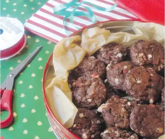  ??  ?? With a main ingredient of 11⁄2 pounds of chocolate, these chocolate peppermint cookies have an intensely chocolate flavour.