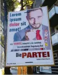  ?? Fotos: Obermeier, Eibel, Böhm ?? Geschmackl­os? Witzig? Einfallsre­ich? Wahlplakat­e der Satirepart­ei „Die Partei“sorgen vielerorts für Diskussion­en und führen im Falle einer Würzburger Kandidatin offenbar sogar zu einer Strafanzei­ge.