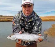  ??  ?? Arriba, intentando en ríos de la zona sur, ya entre mayores alturas y densos bosques. Y Marcos Borgatti con una típica marrón, que toma color plata en su ida y vuelta entre el mar y el río.