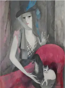  ?? ADAGP, PARIS 2012 ?? MORR! Marie Laurencins målning Femme au chien et au chat (Kvinna med hund och katt) från 1916.