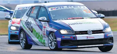  ??  ?? TWO-TIME WINNER. Bradley Liebenberg en route to one of his two Falken Polo Cup race victories in his Hello Mobile Polo, adding the SA championsh­ip in this class to his national GTC2 crown.