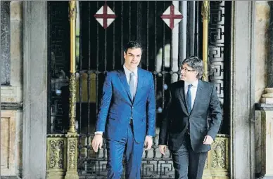  ?? ÀLEX GARCIA ?? L’última vegada que Sánchez va anar al Palau de la Generalita­t, el 2016, amb el president Puigdemont