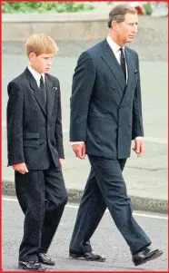  ??  ?? Harry, 12, with father Charles at Diana’s funeral