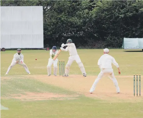  ?? ?? Portsmouth’s Jack Marston batting during his side’s loss at Sarisbury. Picture: Sarah Standing