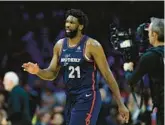  ?? YONG KIM/THE PHILADELPH­IA INQUIRER ?? 76ers big man Joel Embiid looked like he was on his way to a second straight NBA MVP before suffering an injury to his left knee.