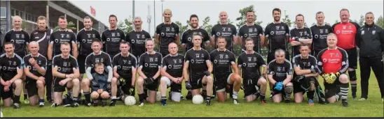  ??  ?? The Sligo Masters team who took on London on Saturday. Below: Morgan McCormack of Sligo leaping to gather a ball. Pics: Martin McIntyre.