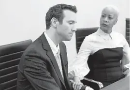  ?? ANTONIO PEREZ/CHICAGO TRIBUNE ?? Former Lincoln Park High School interim Principal John Thuet, left, and former Assistant Principal Michelle Brumfield discuss their abrupt terminatio­n from Lincoln Park High School on Feb. 25, 2020.