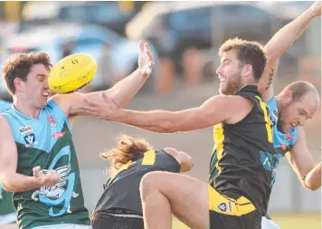  ?? Picture: DAVID SMITH ?? WHACK: Geelong Amateur’s Will Kelly cops a falcon in the clash against Torquay.