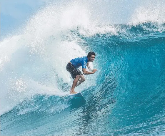  ?? Picture: WSL ?? WSL rookie Connor O'Leary is through to Round 4 of the Outerknown Fiji Pro after defeating Kelly Slater at Cloudbreak.