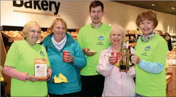  ?? Photo by Michelle Cooper Galvin ?? Maureen Cahillane, Christine Zerillo, Sean O’Sullivan, Teresa Brady and Mary Levy enjoying the 25th Anniversar­y Hospice Coffee Morning in tJones Eurospar, Killorglin.