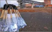 ?? BOB RAINES —DIGITAL FIRST MEDIA ?? Shovels stand ready for the dignitarie­s who will break ground for the Madison Lansdale Station project.