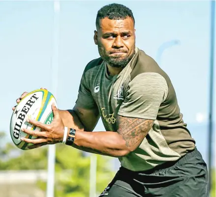  ?? Photo: Wallabies Rugby ?? Fijian born Wallabies second five-eight Samu Kerevi during a team training session on September 21, 2021. Kerevi and fellow Fijian Wallabies Marika Koroibete and Rob Valetini will start once again for their clash against the Pumas on Satuday.