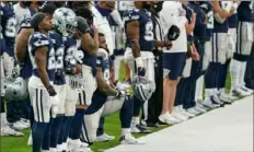  ?? Associated Press ?? Defensive tackle Dontari Poe was the only Dallas Cowboys player to kneel during the national anthem before their game against the Los Angeles Rams Sunday in Inglewood, Calif.