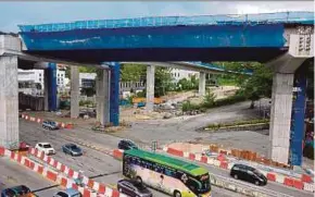  ?? BERNAMA PIC ?? Netting installed at the Sungai Besi-Ulu Klang Elevated Expressway constructi­on site in Kuala Lumpur yesterday, where a parapet wall slab fell from a ramp onto a car on Saturday.