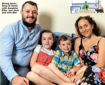  ?? Picture: GREG BOWER/PA ?? Giving back… Greg at home with daughter Ellie, son Jack and wife Mel