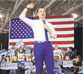  ?? CHARLES KRUPA/AP ?? Democratic presidenti­al hopeful Pete Buttigieg speaks Saturday in Lebanon, N.H.