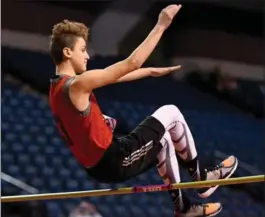  ?? BARRY GRAY, THE HAMILTON SPECTATOR ?? Mark Skerl, who cleared the bar to win the senior boys’ high jump, wasn’t far off the meet record Thursday. He won three events. For more photos, see page S6 and specphotos.ca.